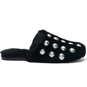 NEW Alexander Wang Amelia Stud Fur Shearling Slipper, Black, EU 37